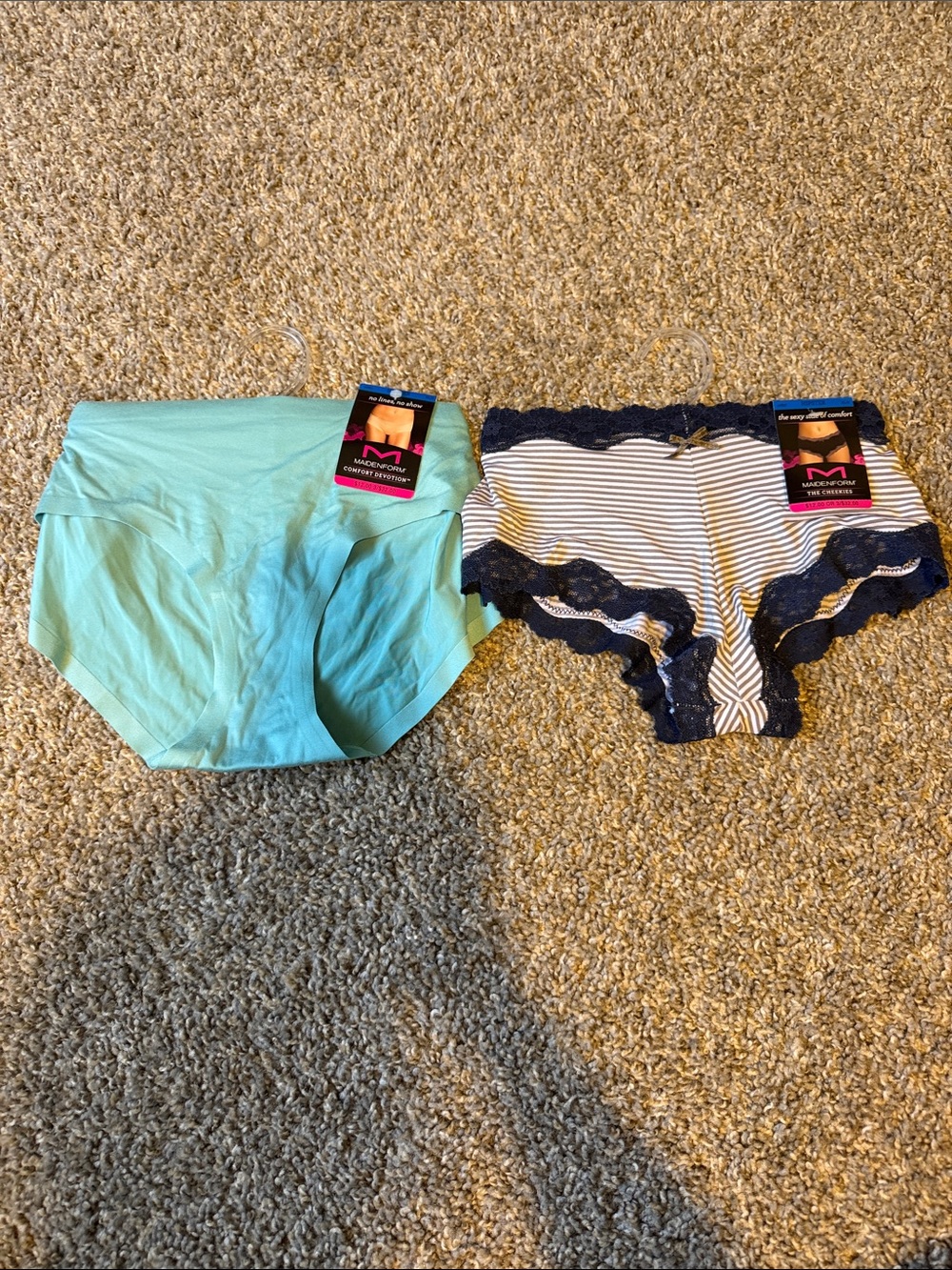 Maidenform Blue Seamless Brief & Navy Lace-Trim Striped Boyshort Set
